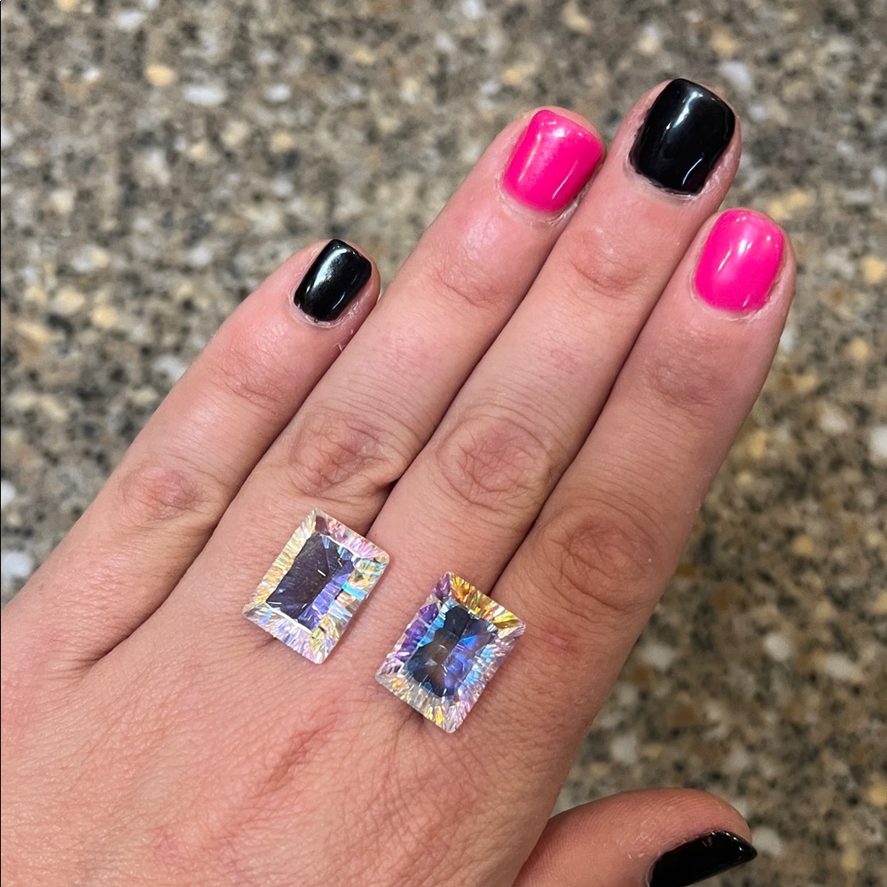 Large 2pcs Unicorn Rainbow Aurora Rectangle Crystal Unidentified Loose Gemstones